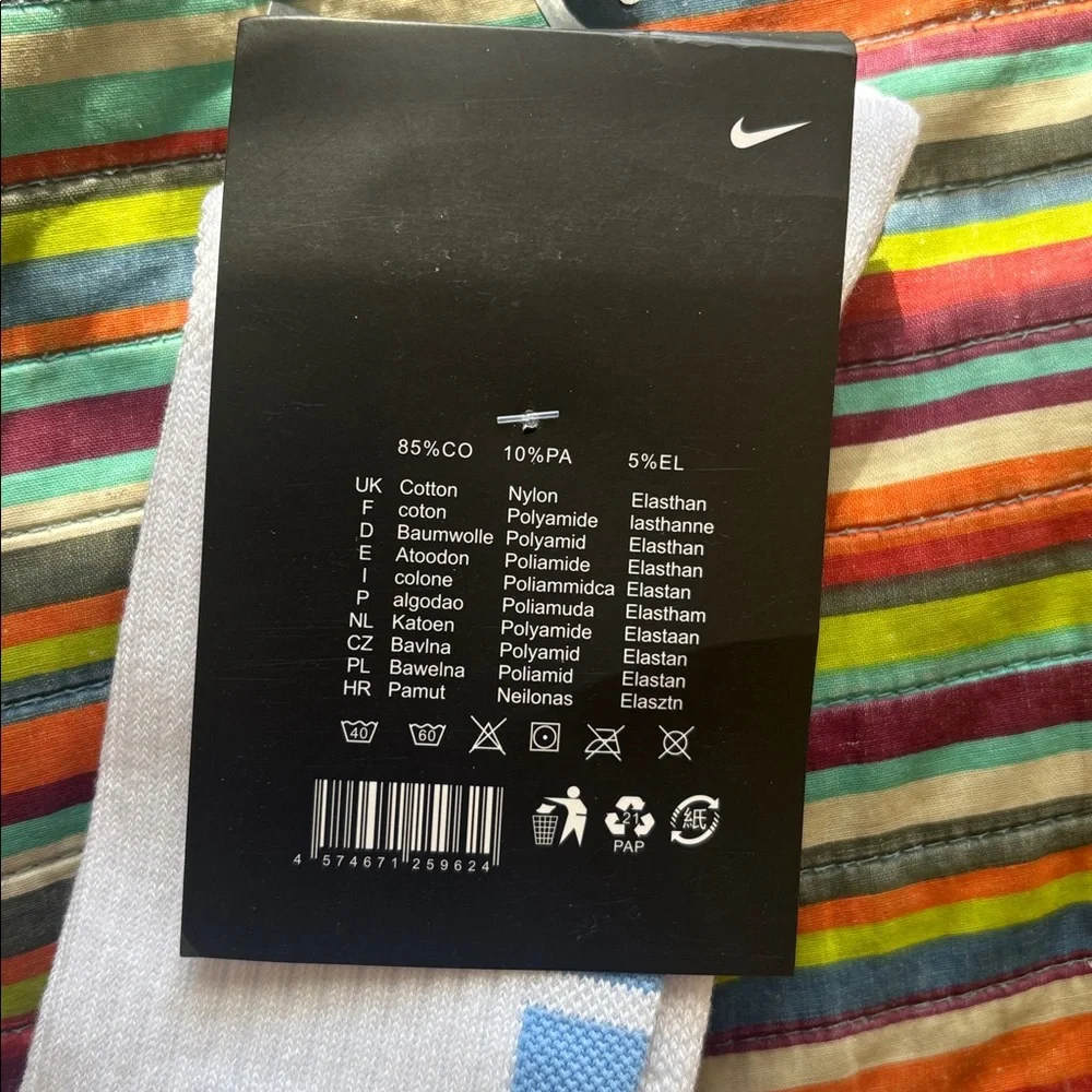 Nike Elite Crew Basketball Socks - White and Light Blue - Picture 9 of 10